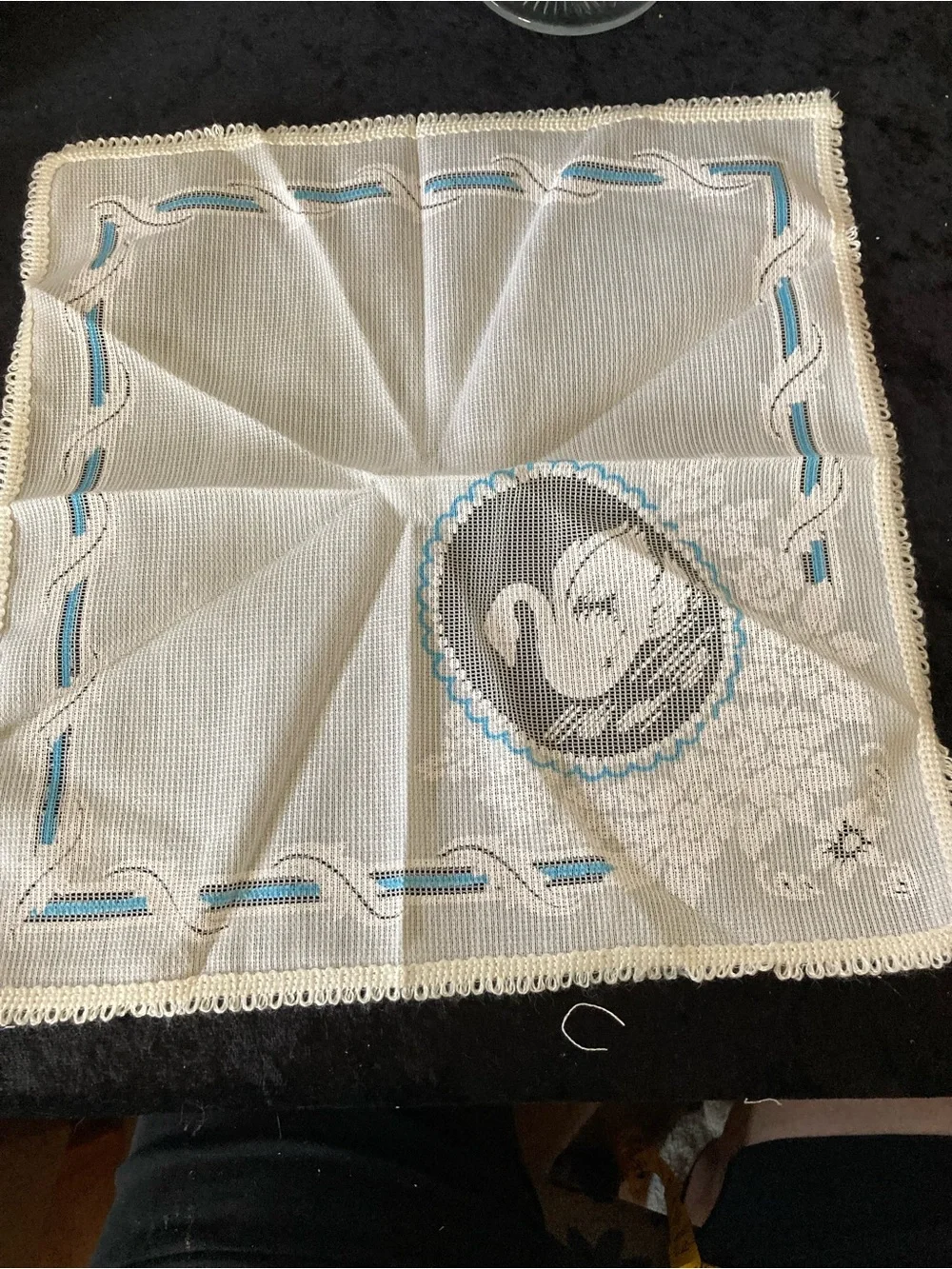 Stamped PairSwans & Blue Floral Dining Napkins Dollies - Unbranded